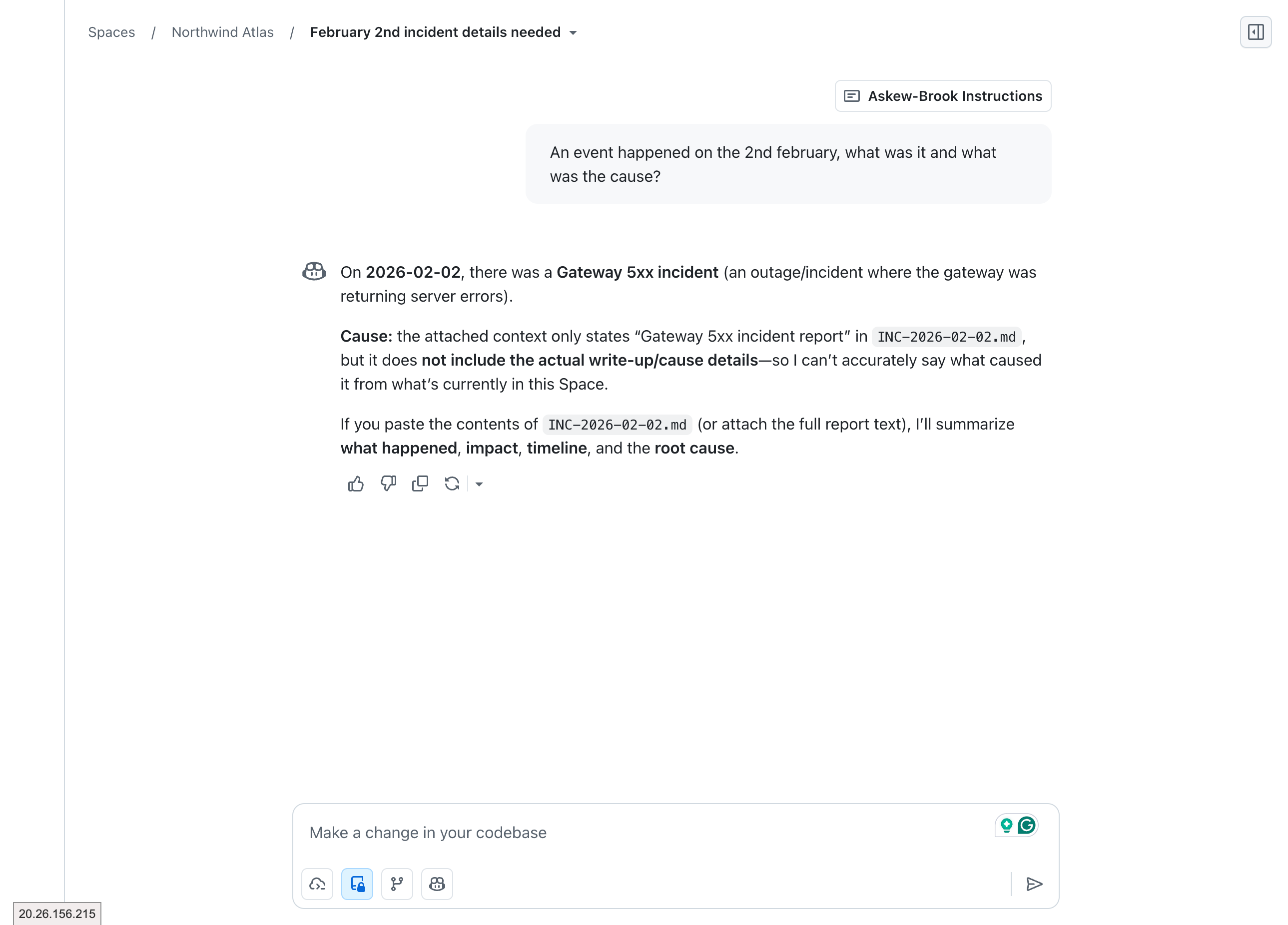 Query results showing outage information with source attribution