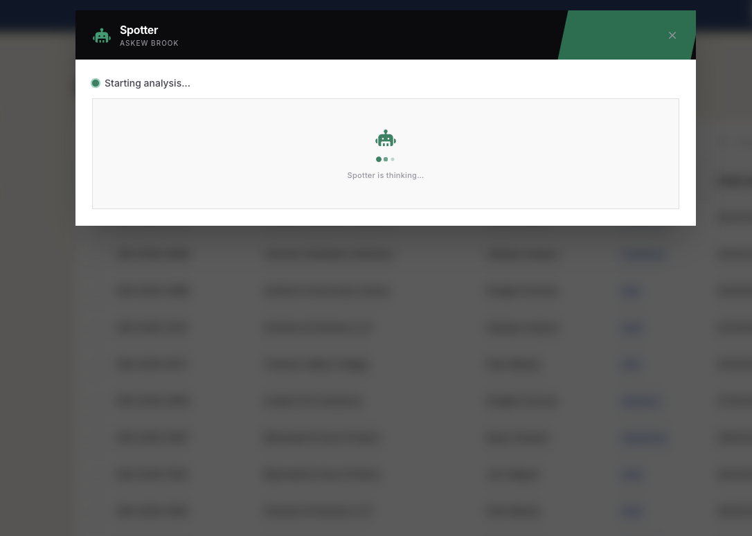 Spotter loading state showing live status while the analysis runs